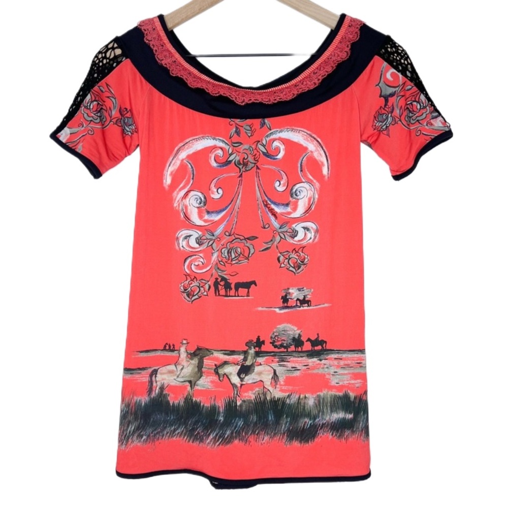 Save the Queen Y2K Red Stretch Fitted Top Boat Neck Lace Net Detail